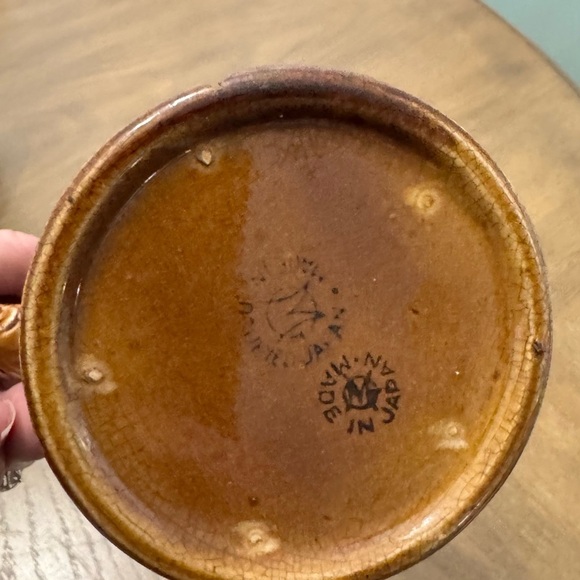 Other - 1940s. It is a glazed pottery mug with a detailed relief design